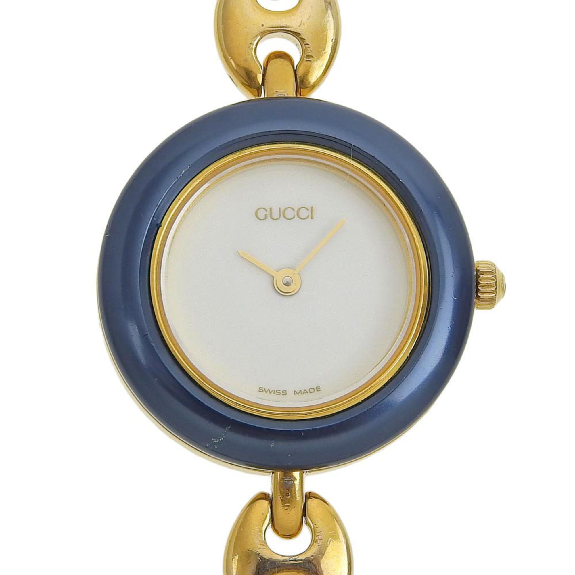 Gucci Gucci Change Bezel Watch 11/12.2 Gold Plated Quartz Analog Display Ladi...